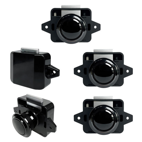 5 Pcs Push Button Latch Cabinet Door & Marine Drawer Latches, Black Keyless RV Cupboard Push Button Lock Drawer for Camper, Motorhome, Caravan (ABS Body + Zinc Alloy Lock Tongue)