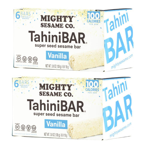 Mighty Sesame TahiniBars (Vanilla, 6 count pack of 2) 100 Calorie Bar, Gluten Free, Vegan, Nothing Artificial, Kosher