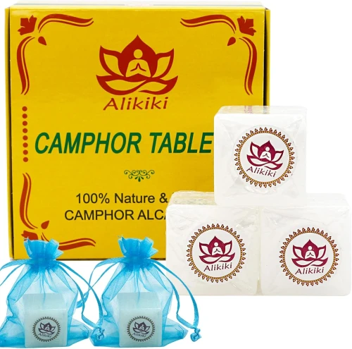 "100% Pure Natural Camphor Tablets - (140 Gram,18 Tablets) Camphor Blocks for Aro Size: 140 Grams ( 18 Tablets)"