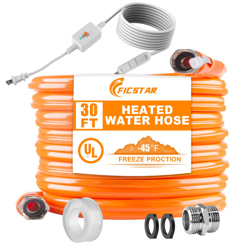 Ficstar 30FT Heated RV Water Hose, Self-Regulating Freeze Protection