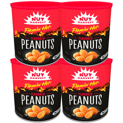 Nut Harvest, Flamin' Hot Peanuts, 16 oz Canisters, (4 Pack)