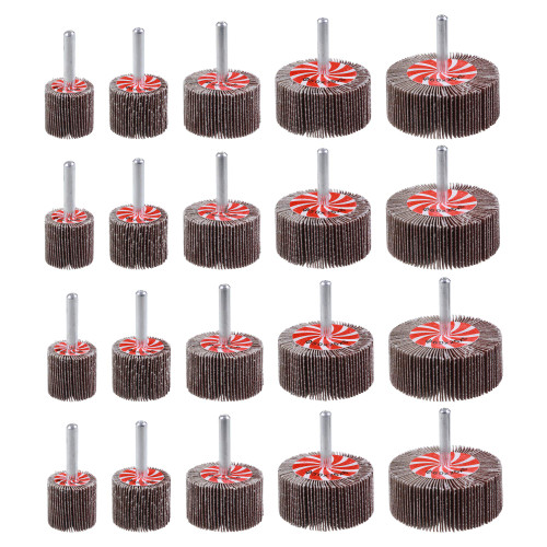 Mixiflor 20 Pcs 5 Sizes 60/80/120/240 Grits Abrasive Flap Wheel Sander