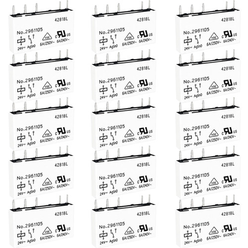 15-Pack No. 2961105 5-Pin Relay, 24V DC 6A Slim Power Relay Replacement for Phoenix Contact REL-MR- 24DC/21, Industrial Interface Electrical Component for PLC Terminal Block and Automation Cabinets