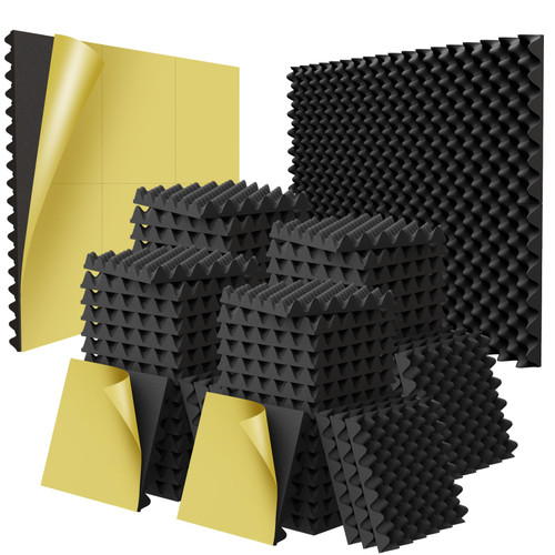 48 Pack 1.5"X12"X12" Acoustic Foam, Self Adhesive Sound Proof Egg Crate Foam(Most Soundproofing Design), Upgraded Sound Proof Foam Panels for Walls, Doors, Fire-Retardent Acoustic Panels,Made by WVOVW