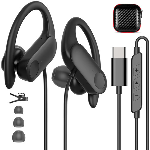 USB C Wired Headphones with Over Ear Earhooks Anti-Drop Earbuds for Sports