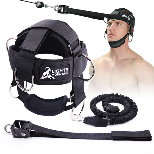 Adjustable Neck Harness with Pulley System & Resistance Bands – Multi-Directional Neck Weight Lifting Training for Strength, Stability & Posture – Padded Head Strap for Athletes & Fitness (Black)