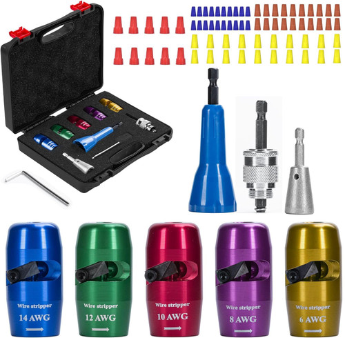 Wire Stripping for Drill, Wire Twister Tool for Drill, 14/12/10/8/6 AWG 8 in 1 Quickly Drill Wire Stripping Professional Electrician Tools Set