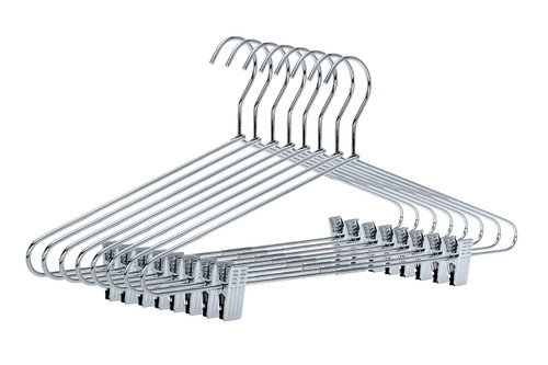Quality Metal Pant/Skirt Blouse Hanger 10-Pack, Heavy-Duty Skirt Hangers with Clips, Adjustable Clip Pants Hanger, Chrome (Chrome, 10)