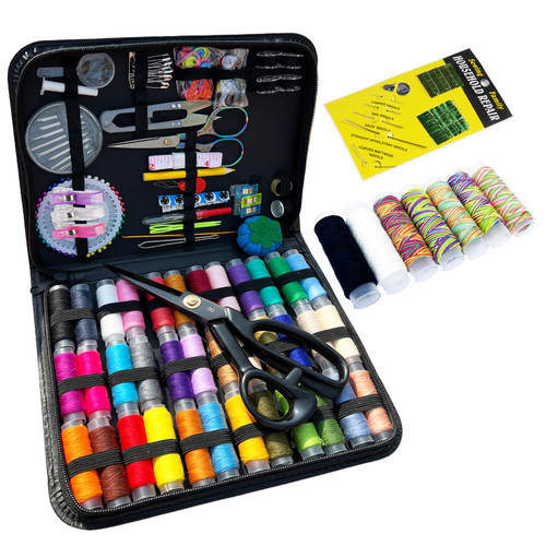 YAJUYANG 251 Pcs Sewing Kit for Adults, Professional Needle and Thread Kit with Heavy Duty Fabric Scissors & Yarn Snips, Complete Portable Travel Sewing Kit for Home, Emergency Repair, Beginners Gift