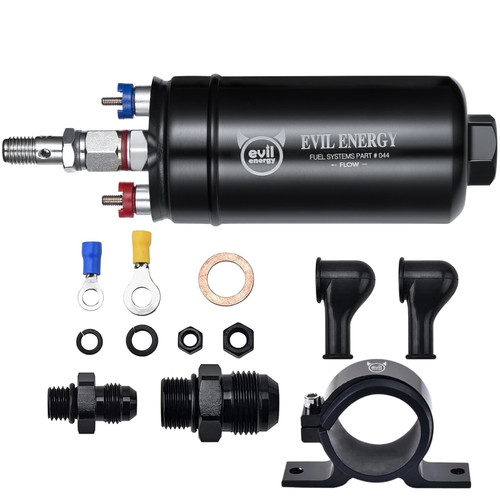 EVIL ENERGY External Inline Fuel Pump 300 LPH 12V with 60mm Bracket Black