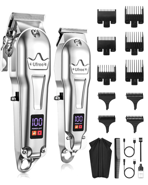 Ufree Hair Clippers for Men, Cordless Trimmer Set with LED Display, Silver