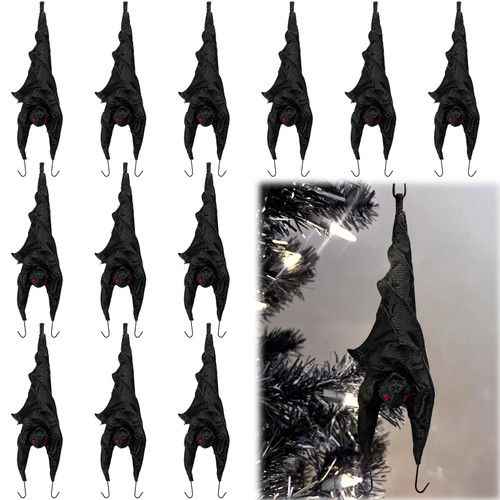 Wavyknot 12 Pcs Halloween Sleeping Bats Ornament 4'' 3D Upside Down Bat