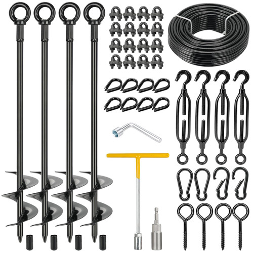Vlesentoo Shed Anchor Kit, All-Black Ground Anchor w/Wire Rope & Fasteners