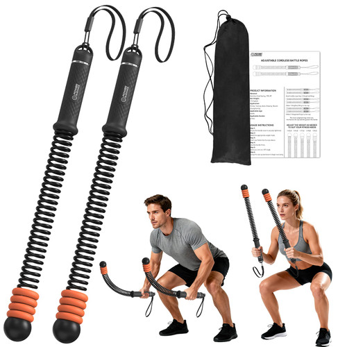 POWER GUIDANCE Adjustable Weighted Ropeless Battle Ropes with 4 Resistance Rings, Portable Cordless Battle Rope for Home Gym, Progressive Strength & Low-Impact HIIT Training for Men & Women，Black