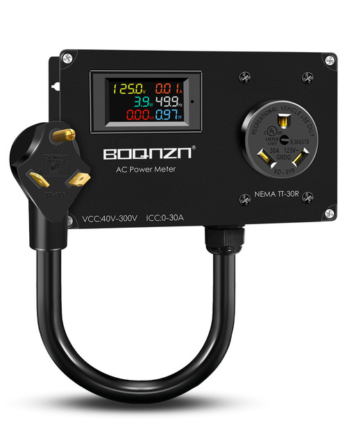 30A 125V AC Power Meter, NEMA TT-30P to TT-30R Outlet Monitor