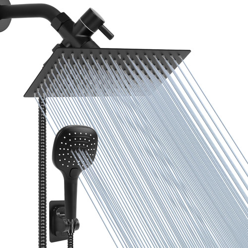 NearMoon Shower Head with Hose, High Pressure Stainless Steel Rain Shower and 3 Settings Handheld Spray Combo with Push Button Flow Control (12 Inch, Matte Black)