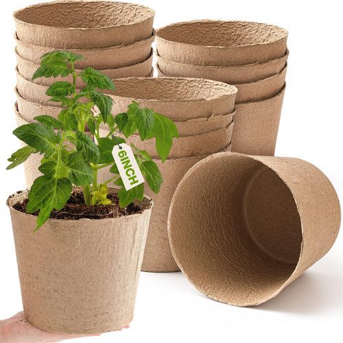 Karenhi 16 Pcs Peat Pots 6 Inch Biodegradable Organic Seed Starting Pots with Drainage Holes Round Nursery Plants for Vegetables, Herbs, Flowers Indoor Garden Germination