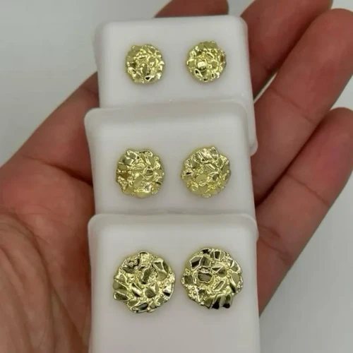 "14K Gold Plated round Nugget Earrings Size: 14Mm"