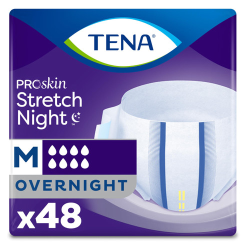 Tena Proskin Overnight Incontinence Stretch Briefs, Unisex, Medium, 48 ct