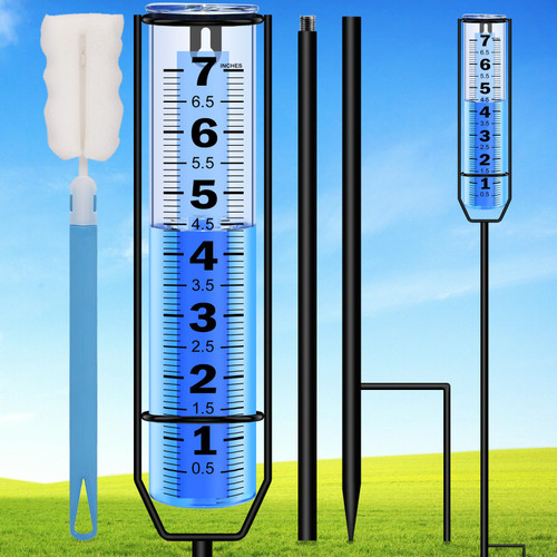RYOEIKT Rain Gauge Upgraded, 7" Freeze Proof Thickened Rain Gauge Outdoor Best Rated, Large Clear Numbers and Adjustable Height Rain Measuring Tool for Garden, Yard, Lawn, Patio, and Farm Use