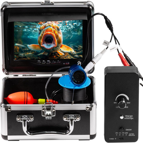 1200TVL HD Underwater Ice Fishing Camera with 7inch Monitor,98.4ft/30M Cable,10000mAh Fish Finder with 24pcs LED Lights,12pcs Infrared Night Vison,12pcs White Lights,Aluminium Case for Lake,Fish Boat