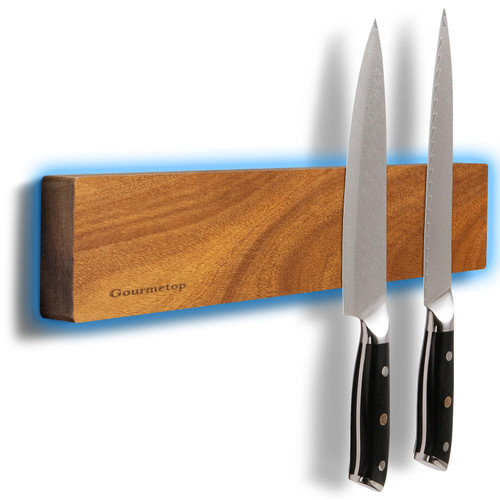 Gourmetop Magnetic Knife Holder for Wall 12”, Acacia Wood, No Drill, Fridge