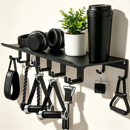 Dafftos Floating Shelf Compatible with Tonal Accessories Home Gym Storage Rack Wall Mount Resistance Band Organizer Workout Metal Holder Hook T-Bracket Lock Adapters Hanger Fitness Equipment (Black)