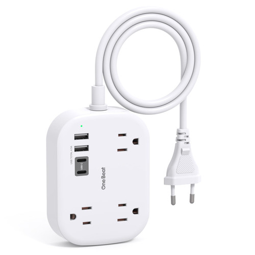 One Beat European Travel Plug Adapter with 3Ft Extension Cord, US to Europe