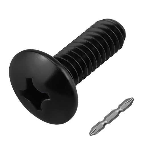 100 Pcs #8-32 x 1/2" Black Truss Head Machine Screws, 304 Stainless Steel, Extra Wide Top Bolts for Drawer Slides, License Plates, Cabinet Repair & Server Racks, Includes 50mm Bit