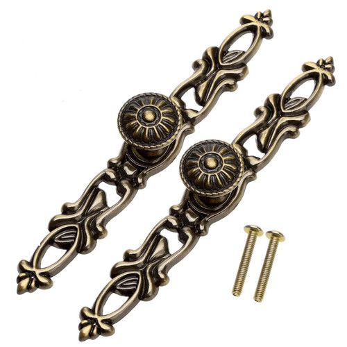 Frdhee 2Pcs Vintage Style Pulls Handles, 6” Antique Cabinet Drawer Pulls Bronze Hollow Decor Cabinet Knobs with Screw for Furniture Drawer Dresser Closet Wardrobe Cupboard Kitchen Cabinet Door