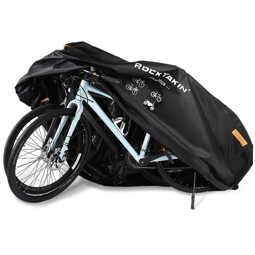 Bike Cover for 2 or 3 Bikes Outdoor Waterproof, 420D Oxford Heavy Duty Bicycle Cover Rain Dust UV Wind Proof Bike Tarp with Reflective Strips Storage Bag for Mountain Road Electric Bike