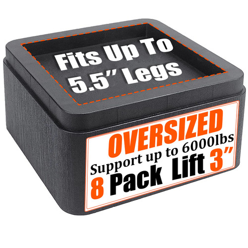 MYMULIKE Bed Risers 3 Inch, Oversized Fit Up to 5.5" Legs, Heavy Duty Support 6000lbs, Stackable Bed Raising Blocks Furniture Sturdy Bed Lifts for Couches, Tables, Desk(Black, 3 inch-8 Pack)
