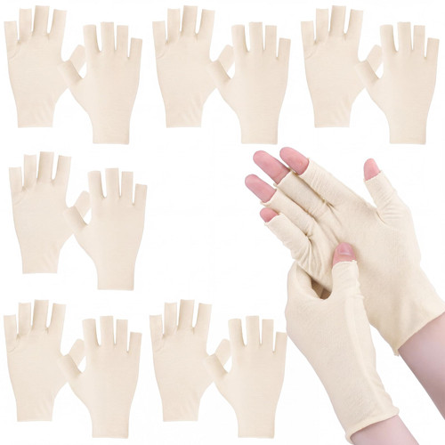 Geyoga 6 Pairs Fingerless Moisturizing Glove Eczema Cotton Glove,Skin Color