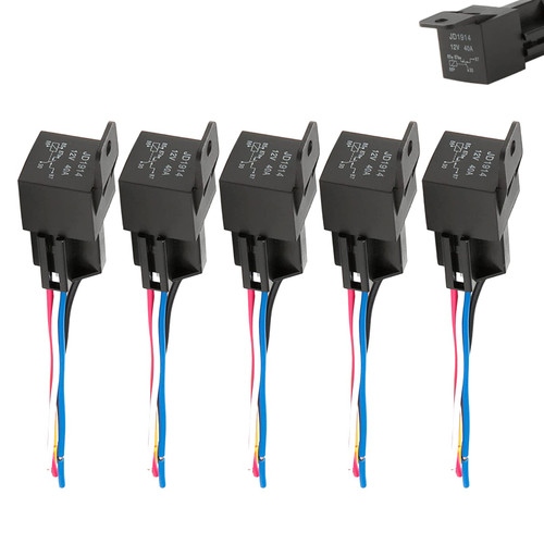 5 Packs 40 Amp 12 V DC Waterproof Relay with Harness 5-PIN SPDT ​Bosch Style Automotive Relay for Automotive Truck Marine Boat Fan