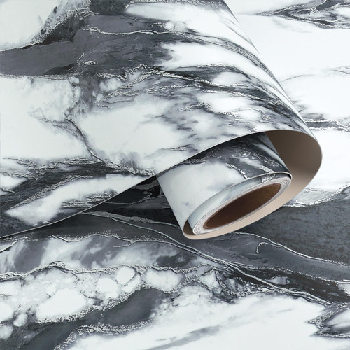 VaryPaper 24"x473" Black and White Marble Countertop Peel and Stick Wallpaper Marble Vinyl Wrap for Cabinets Table Furniture Waterproof Self Adhesive Removable Wall Paper for Bedroom Bathroom Kitchen
