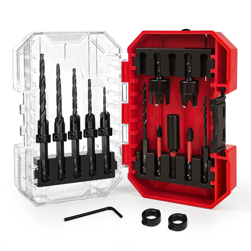 Countersink Drill Bit Set, 15PCS Adjustable Tapered HSS Drill Bit Set for Woodworking, with Nitrided Surface, Wood Plug Cutters 1/4" Hex Shank Quick Change, for Wood Drilling with Storage Box