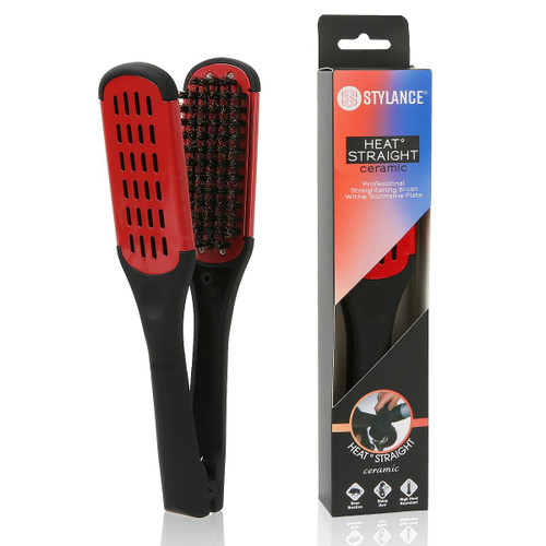 STYLANCE Boar Bristle Clamp Hair Brush, Ceramic Double Sided Brush Clamp Straightener,Detangling, and Styling Hair