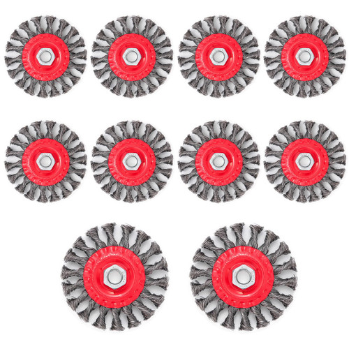 Idong 10 Pack 4 Inch Wire Wheels for 4-1/2" Angle Grinder, Twist Knotted Wire Wheel Brush with 5/8 Inch-11 Threaded Arbor, Carbon Steel Wire for Heavy Duty Rust, Paint, Corrosion Removal