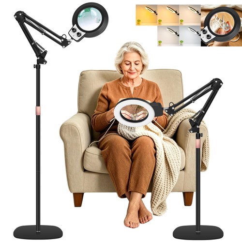 KMDES Magnifying Glass with Light and Stand 2 in 1 Stable Base Magnifier