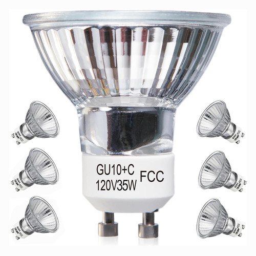Elenhome GU10+C 120V 35W Halogen Light Bulbs, 6 Pack Dimmable MR16 GU10 Halogen Bulb with Glass Cover, 2700K Warm White for Candle Warmer Lamp, Track Light, Recessed Light, Range Hood Light Bulbs