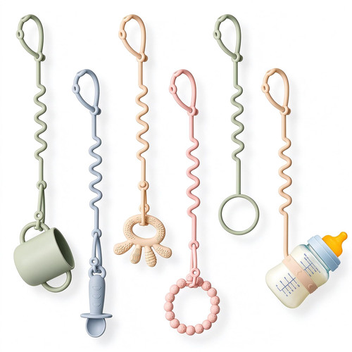 Andy Bear Toy Straps for Baby 6 Pack Keep Your Baby's Toys and Sippy Cups Secure with Toy Straps and Sippy Cup Strap Adjustable Silicone Toy Straps for Strollers High Chair, Stroller Accessories