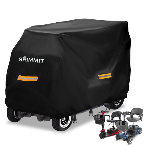 Mobility Scooter Cover,SRIMMIT Heavy Duty 420D Oxford Fabric Electric Scooter Cover, Waterproof,Anti-UV,Durable with Waterproof Strip,Reflective Strips,3 Buckles and Storage Bag 3XL（77" x 29" x 47"）
