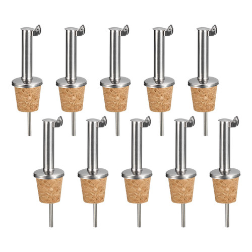 uxcell Stainless Steel Bottle Pourers, 10Pcs Auto Flip Olive Oil Spout, Cork Design Wine Bottle Stoppers, for Pours Liquid, Olive Oil, Wine, Vinegar, Most Liquor Bottles