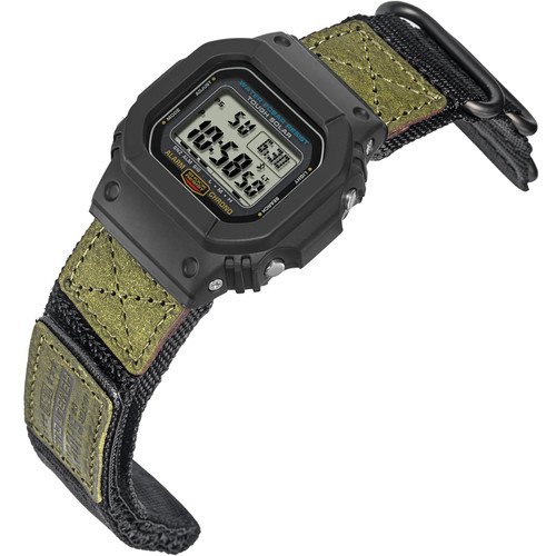 HEMSUT Quick Release 16mm Military Tactical Watch Band for Casio | Shock-Resistant Nylon & Leather Strap | Compatible with GA-100, DW-5600, DW-6900, GW-M5610, GBD-800 Series & More