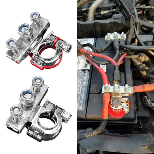 2PCS Battery Terminal Connectors, Battery Cable Terminal End, Universal 12V Battery Post Connectors with 3 Cable Terminals, Car Accessories Car Battery Terminals Top Post for Car Boat Van