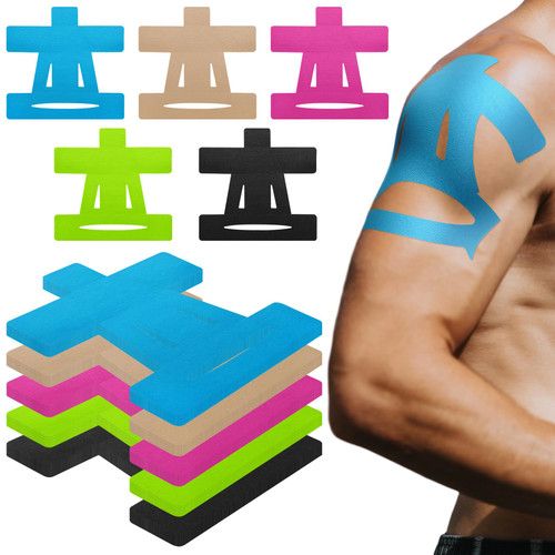 WGXX 20 Count Kinesiology Tape for Shoulder Precut Shoulder Tape for Pain Relief, Waterproof, Elastic, Breathable for Pain Support and Muscle Sports (Blue, Beige, Rose Red, Green, Black)