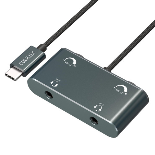 Cubilux USB C Dual Headset Adapter with Volume Control, Type C 2 TRRS Microphone Connector, Headphones Splitter for 2 People, Compatible Phone, Tablet PC, More