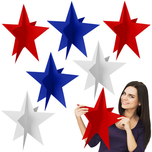 Sinload 18 Pcs Patriotic Veterans Party Decor Red White Blue 3D Large Stars