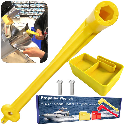 Floating Marine Boat Prop 1-1/16" Polymer Propeller Wrench & Prop Stop Propeller Stop Fit Mercury/Mercruiser/OMC,for All Outboard & Stern Drive Applications,Light-Weight, Rustproof Plastic,Yellow