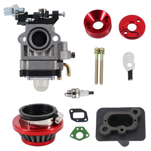Upgrade 15mm Replace Carburetor kit Air Filter Manifold Inatake Pipe Compitable with 33cc 43cc 47cc 49cc 50cc 2 Stroke Carburetor Pocket Bike Atv Stand-up Scooters Dirt Bikes (red)